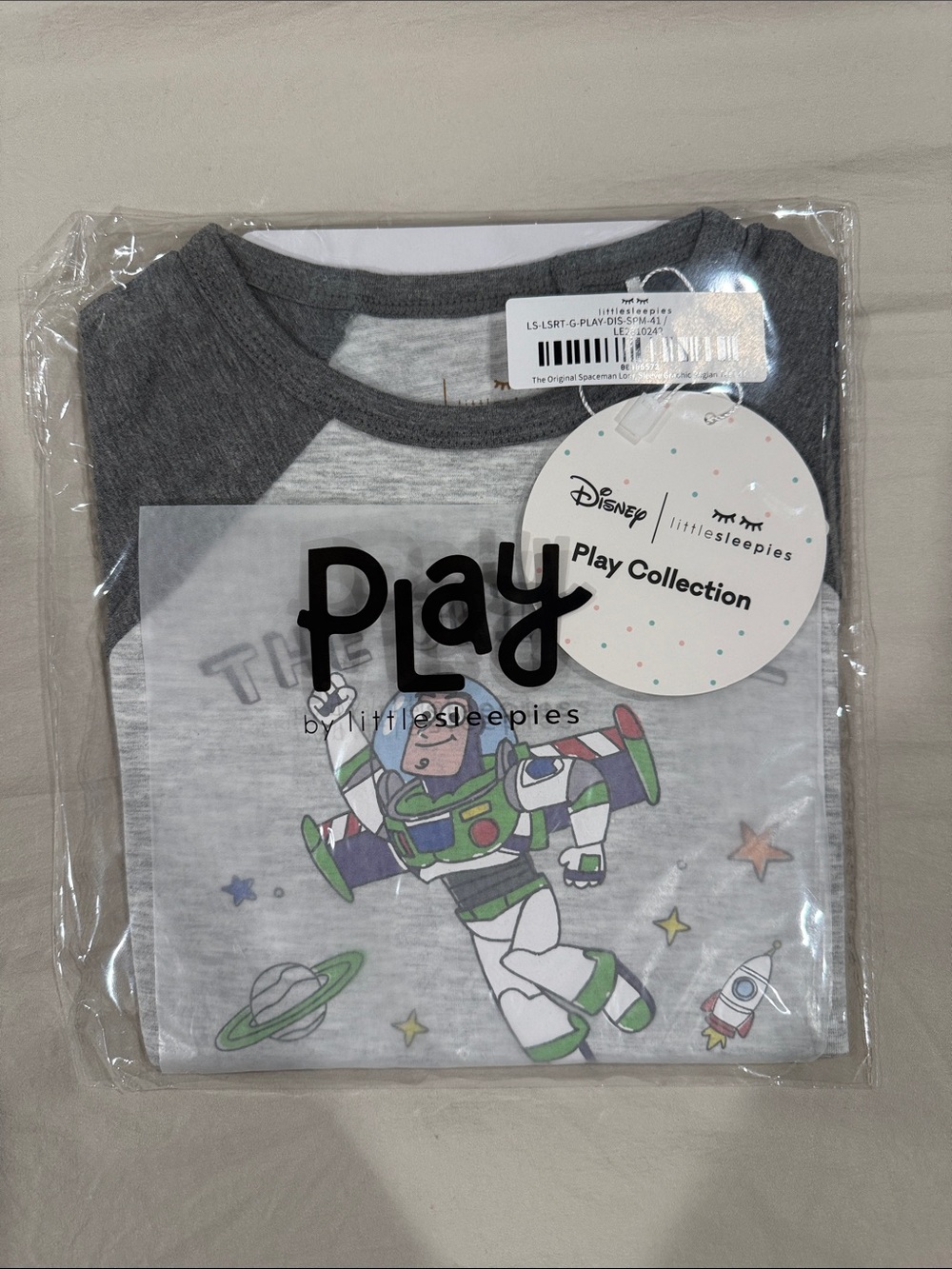 Little Sleepies Buzz Lightyear Raglan Tee in Gray and White